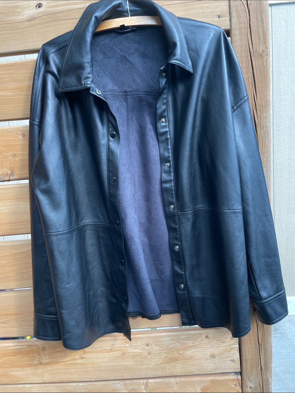 Dynamite Black Leather Snap-Front Bomber Coat